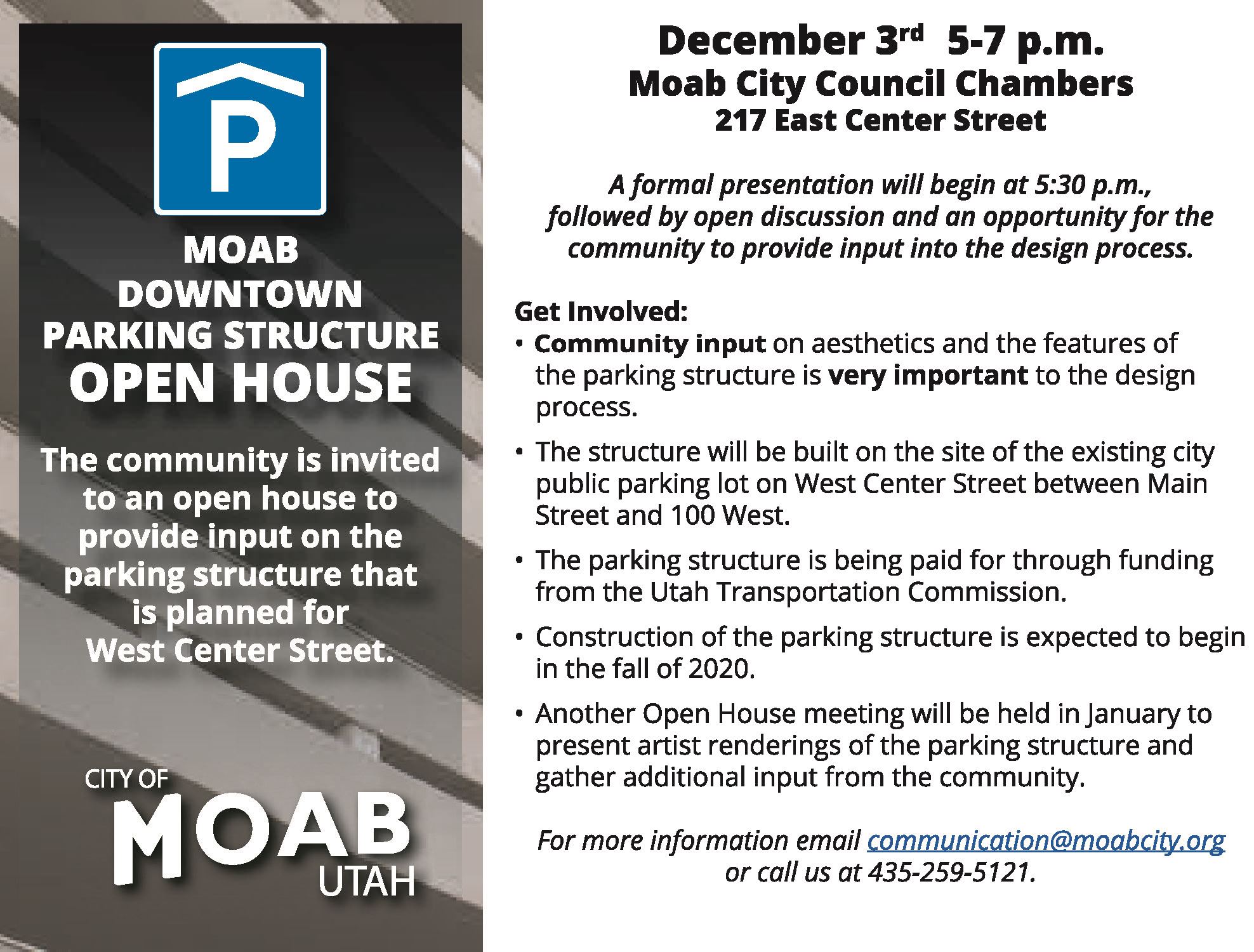 City of Moab Park-Structure Open House Flyer