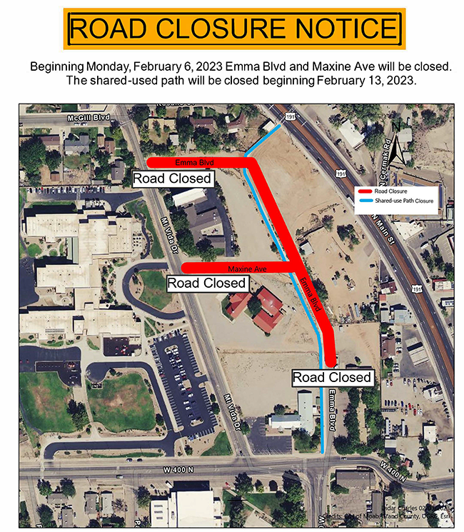 Road Closure Notice Emma 2-3-2023 map